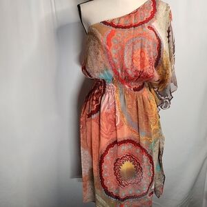 Bisou Bisou Orange Red One Shoulder Sundress